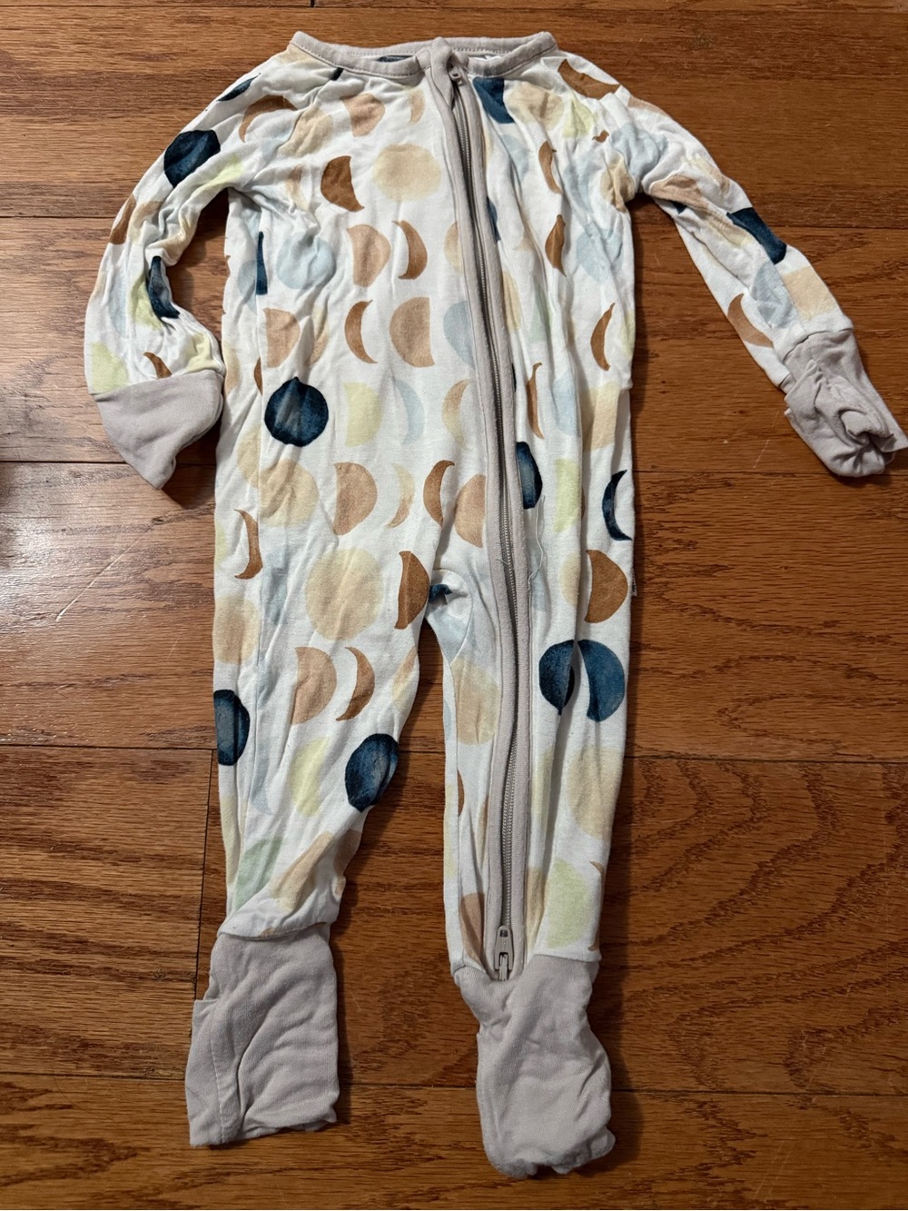 Little Sleepies Moon Phase Footed One-Piece Pajamas in Navy, Tan & Cream